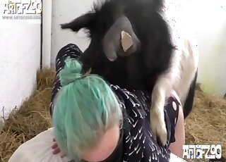 Green-haired bitch fucking her fave pig here