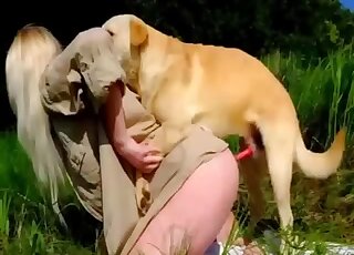 Stunning blonde with big boobs likes dog bestiality